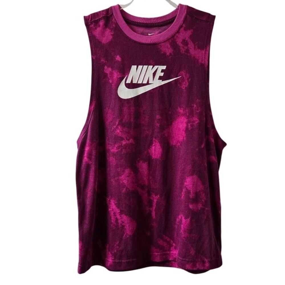 Nike Womens Medium Tie Dye Muscle Tank Top Purple Pink Logo Sleeveless